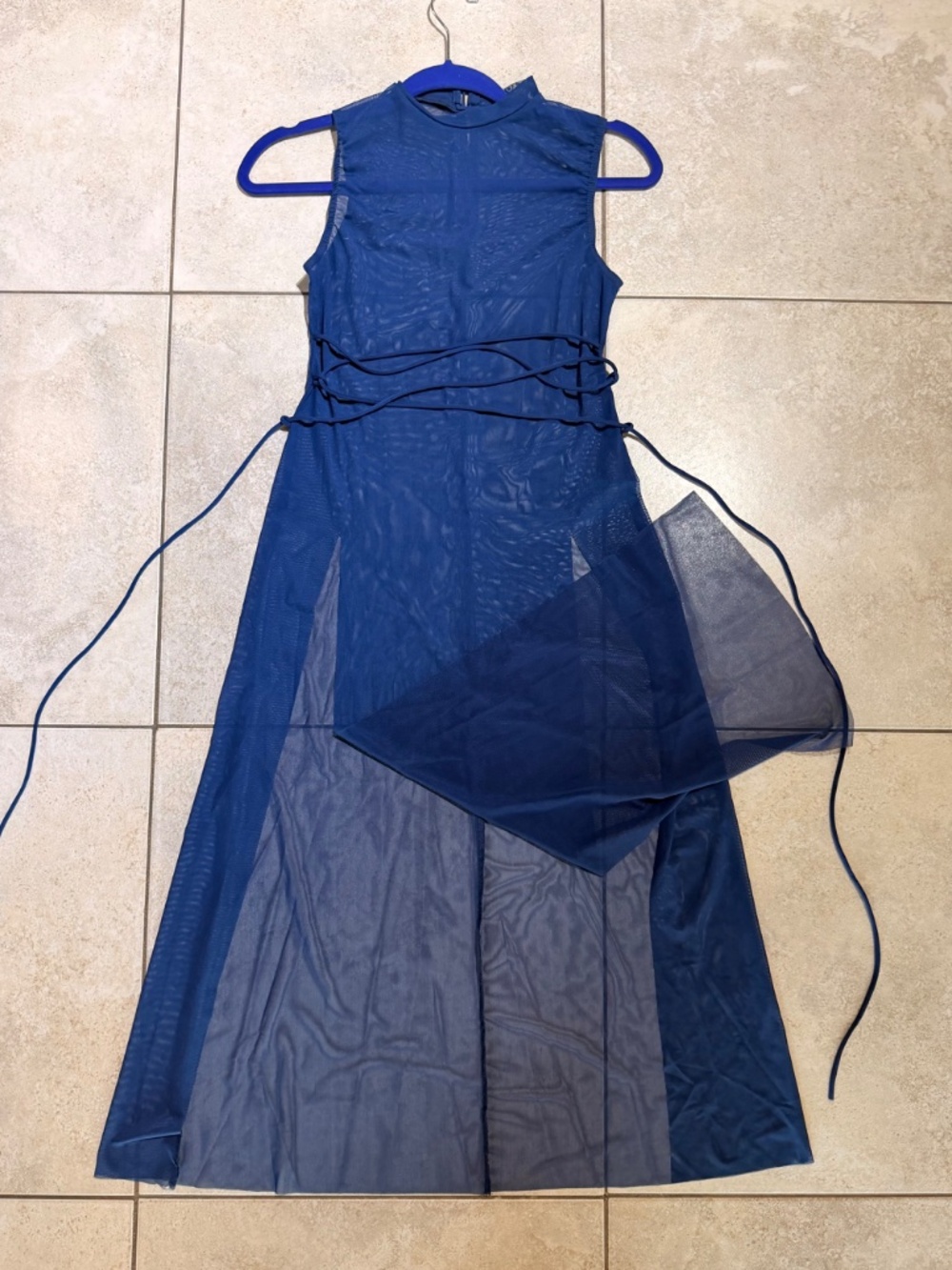 Midi Overdress With Laces-Navy Blue- SMALL ADULT
